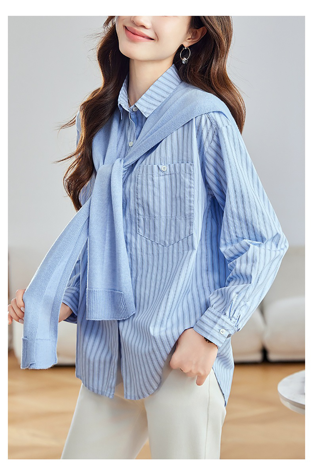 氣質針織披肩條紋襯衫,evaviva,8C-HV7542,氣質針織披肩條紋襯衫,領500,999免運