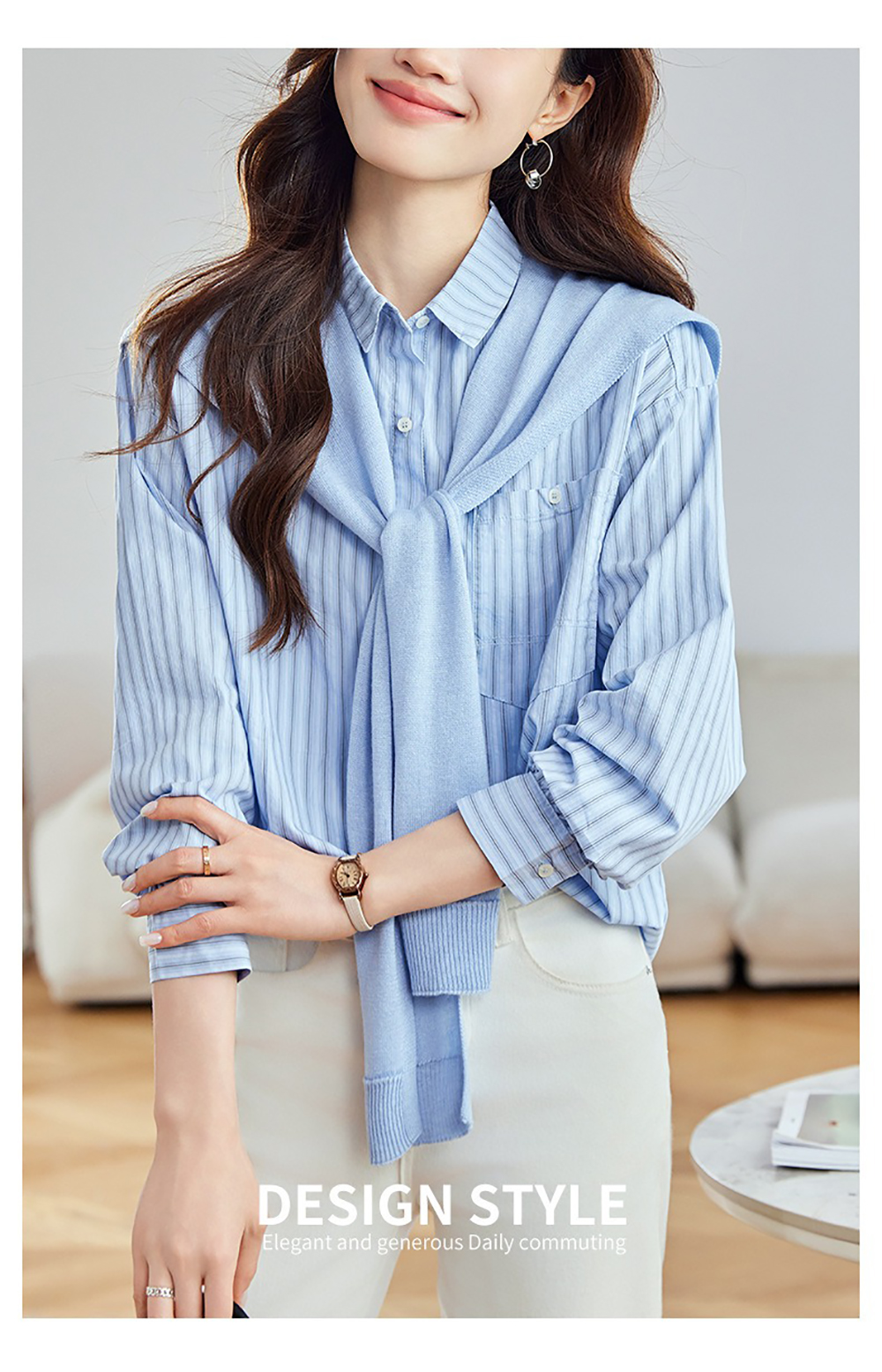 氣質針織披肩條紋襯衫,evaviva,8C-HV7542,氣質針織披肩條紋襯衫,領500,999免運