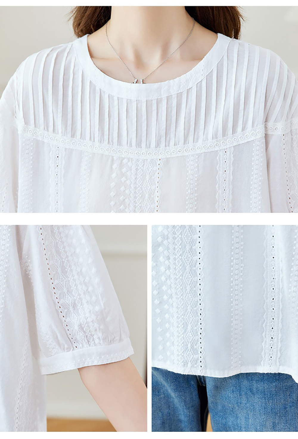 百摺設計刺繡圓領襯衫,evaviva,8C-HV7543,百摺設計刺繡圓領襯衫,領500,999免運