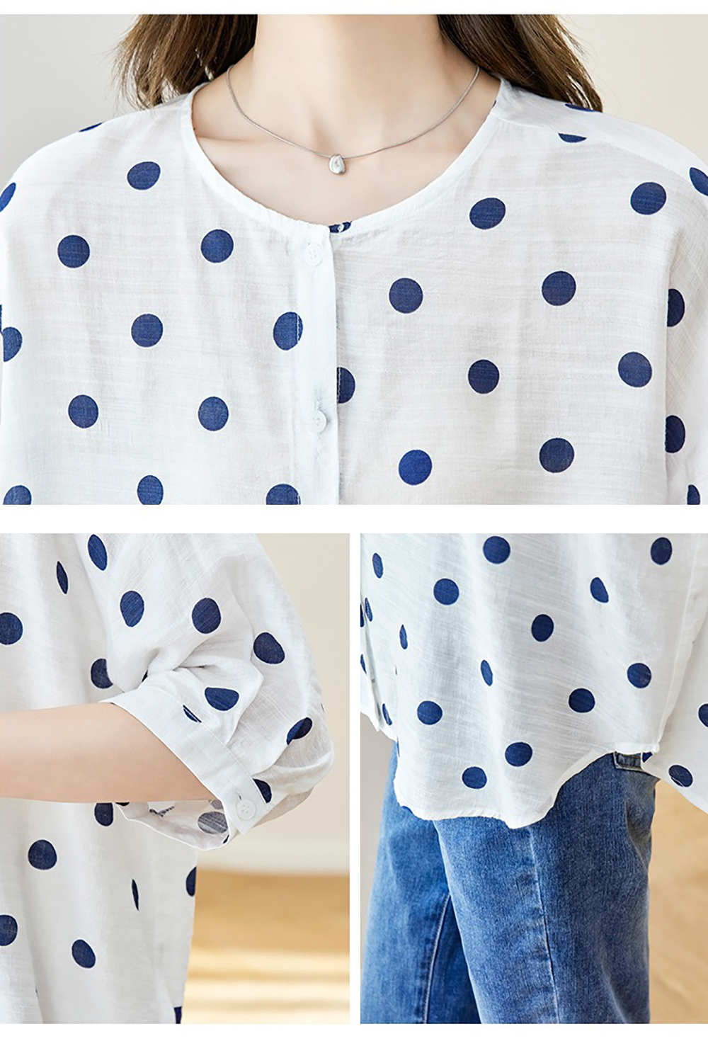 波點印花寬鬆圓領襯衫,evaviva,8C-HV7544,波點印花寬鬆圓領襯衫,領500,999免運