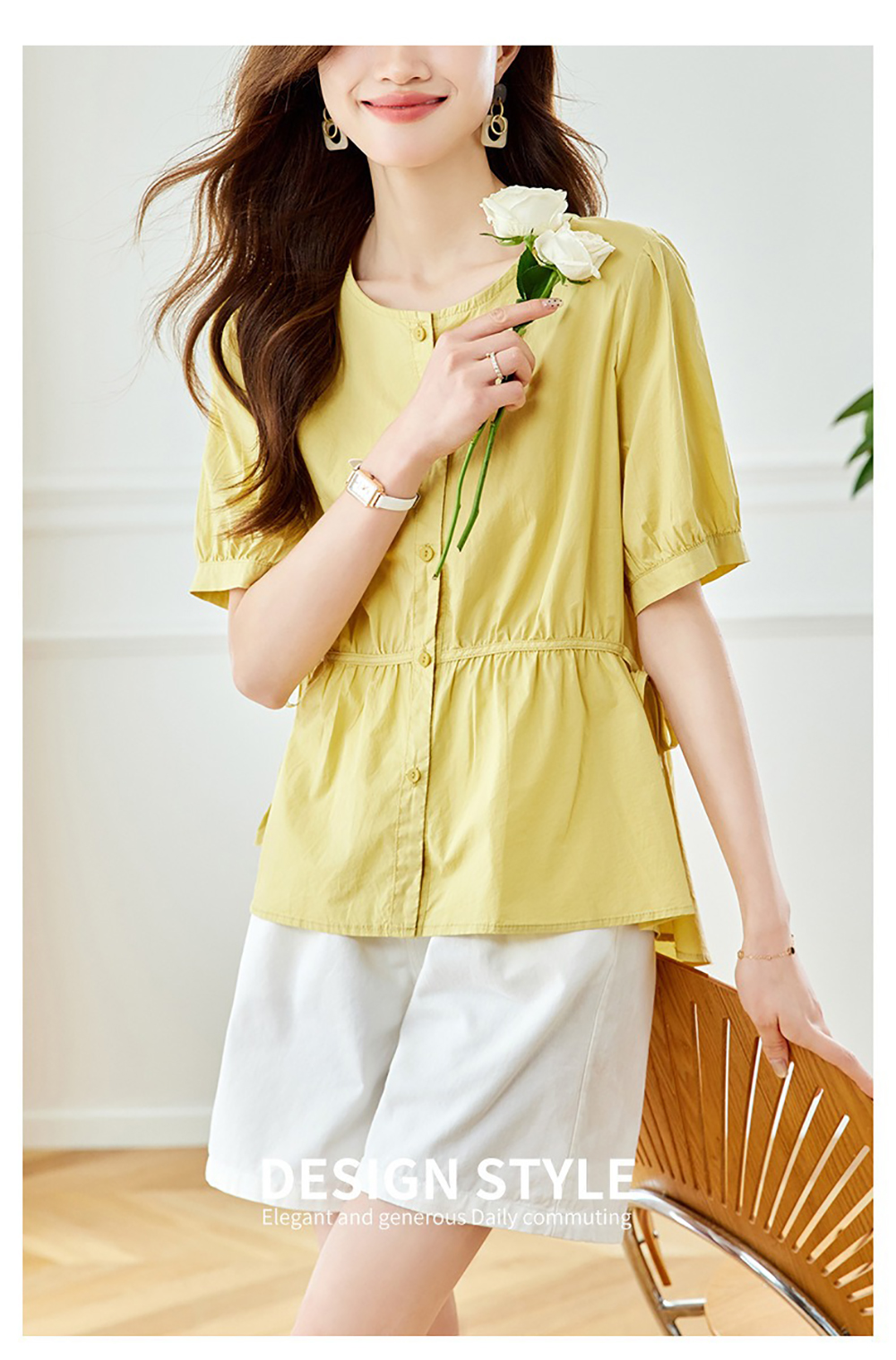 側綁帶純色圓領襯衫,evaviva,8C-HV7545,側綁帶純色圓領襯衫,領500,999免運