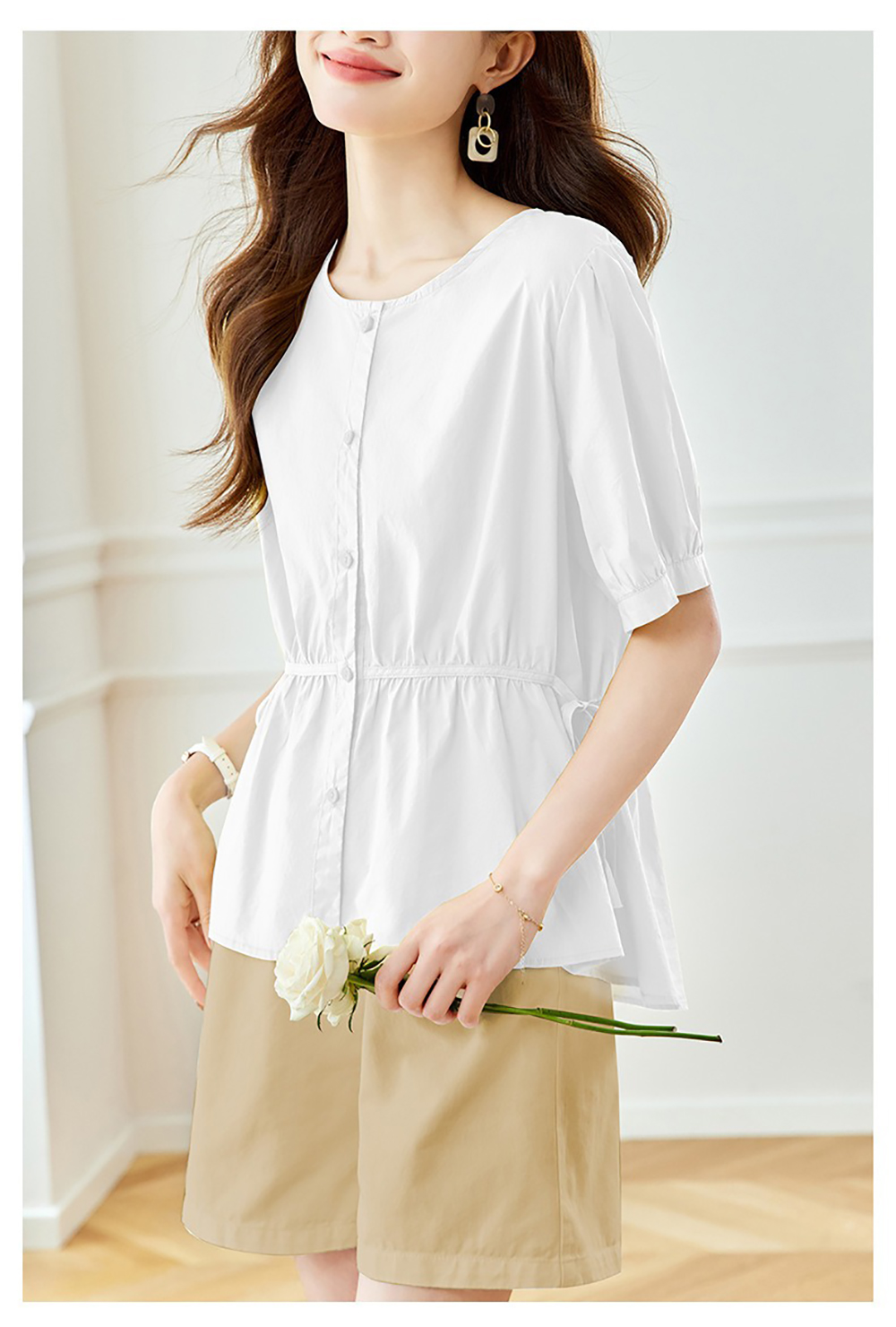 側綁帶純色圓領襯衫,evaviva,8C-HV7545,側綁帶純色圓領襯衫,領500,999免運