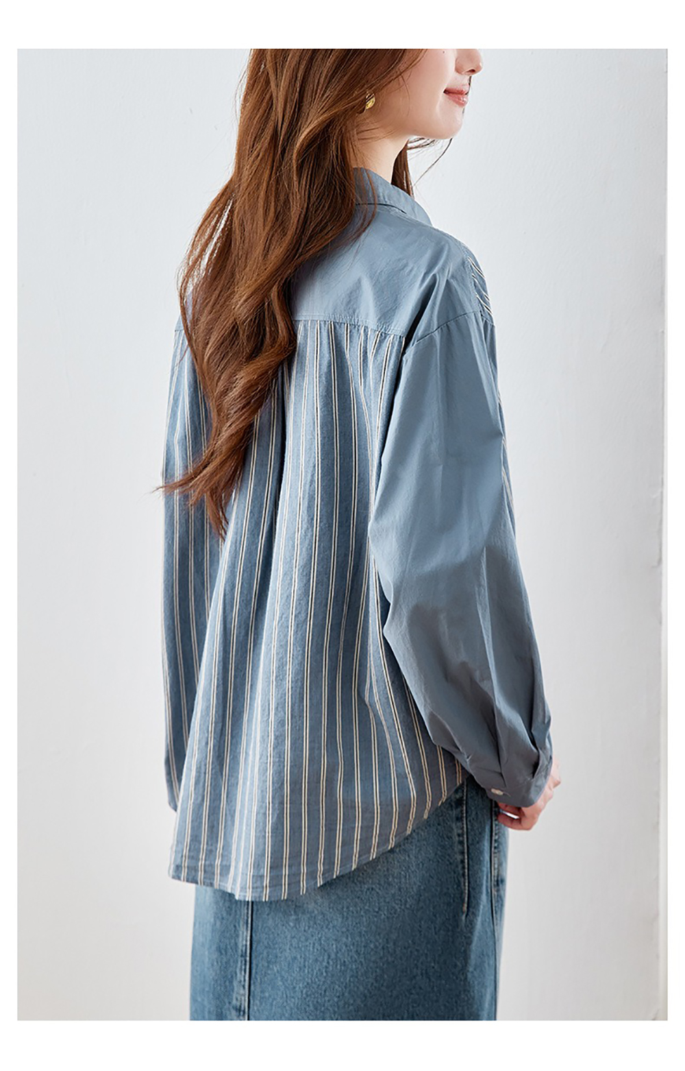 通勤質感條紋拼接襯衫,evaviva,8C-HV7546,通勤質感條紋拼接襯衫,領500,999免運