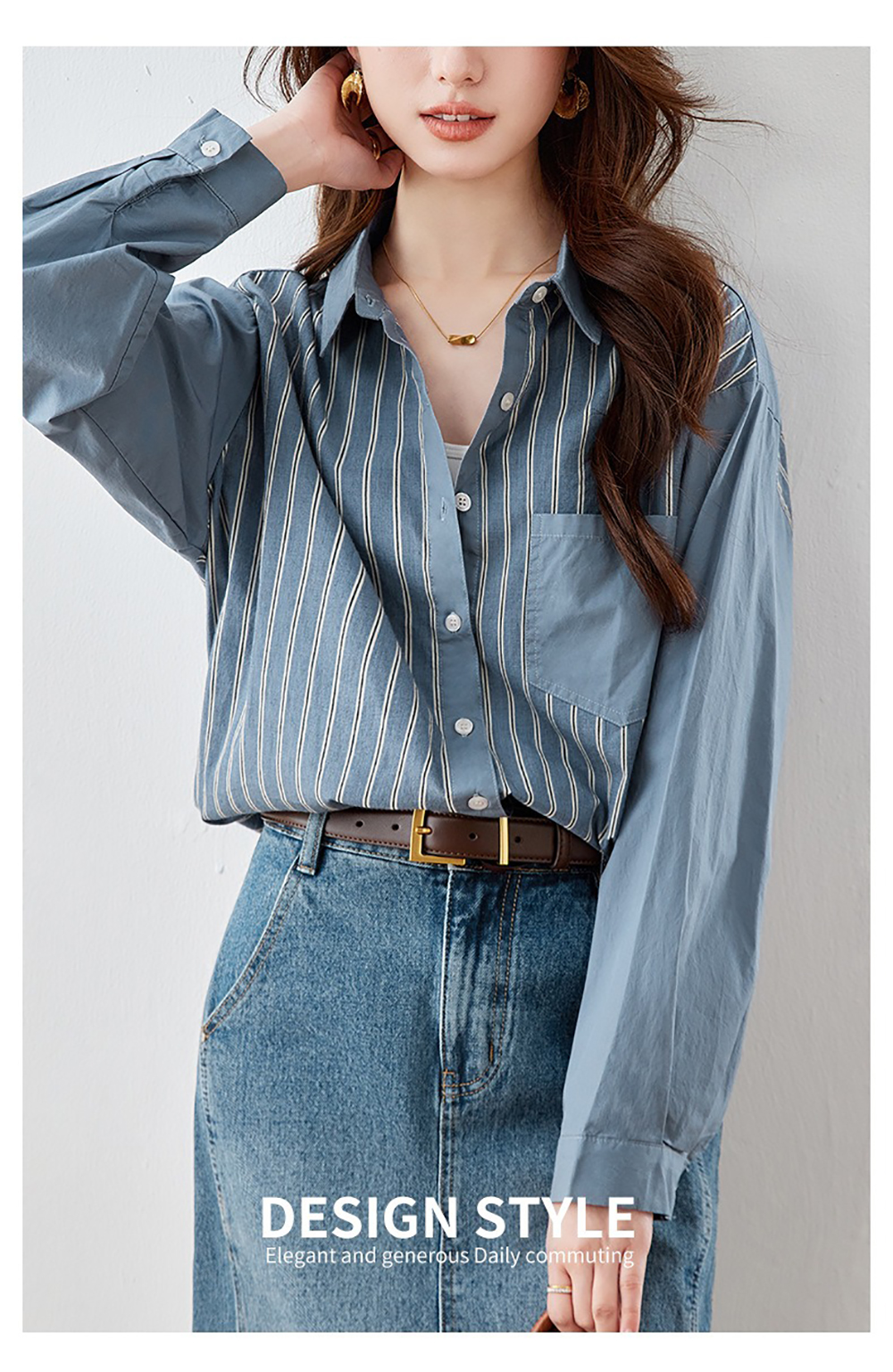 通勤質感條紋拼接襯衫,evaviva,8C-HV7546,通勤質感條紋拼接襯衫,領500,999免運