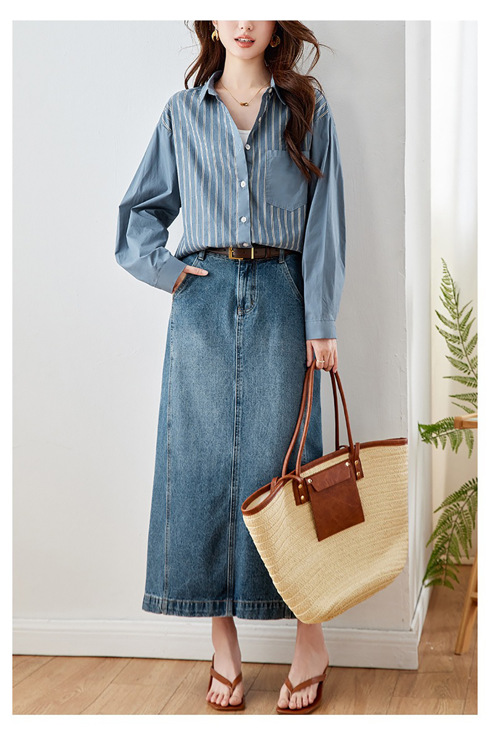 通勤質感條紋拼接襯衫,evaviva,8C-HV7546,通勤質感條紋拼接襯衫,領500,999免運