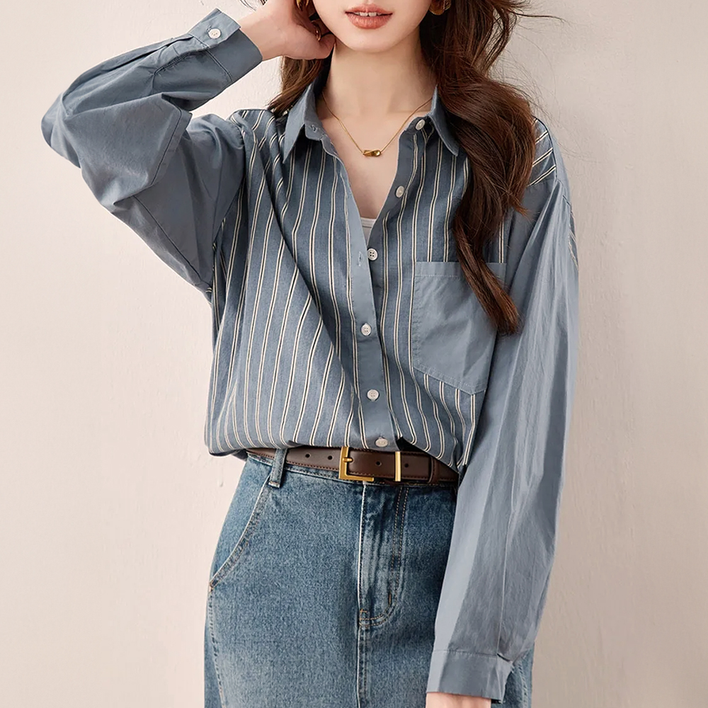 通勤質感條紋拼接襯衫