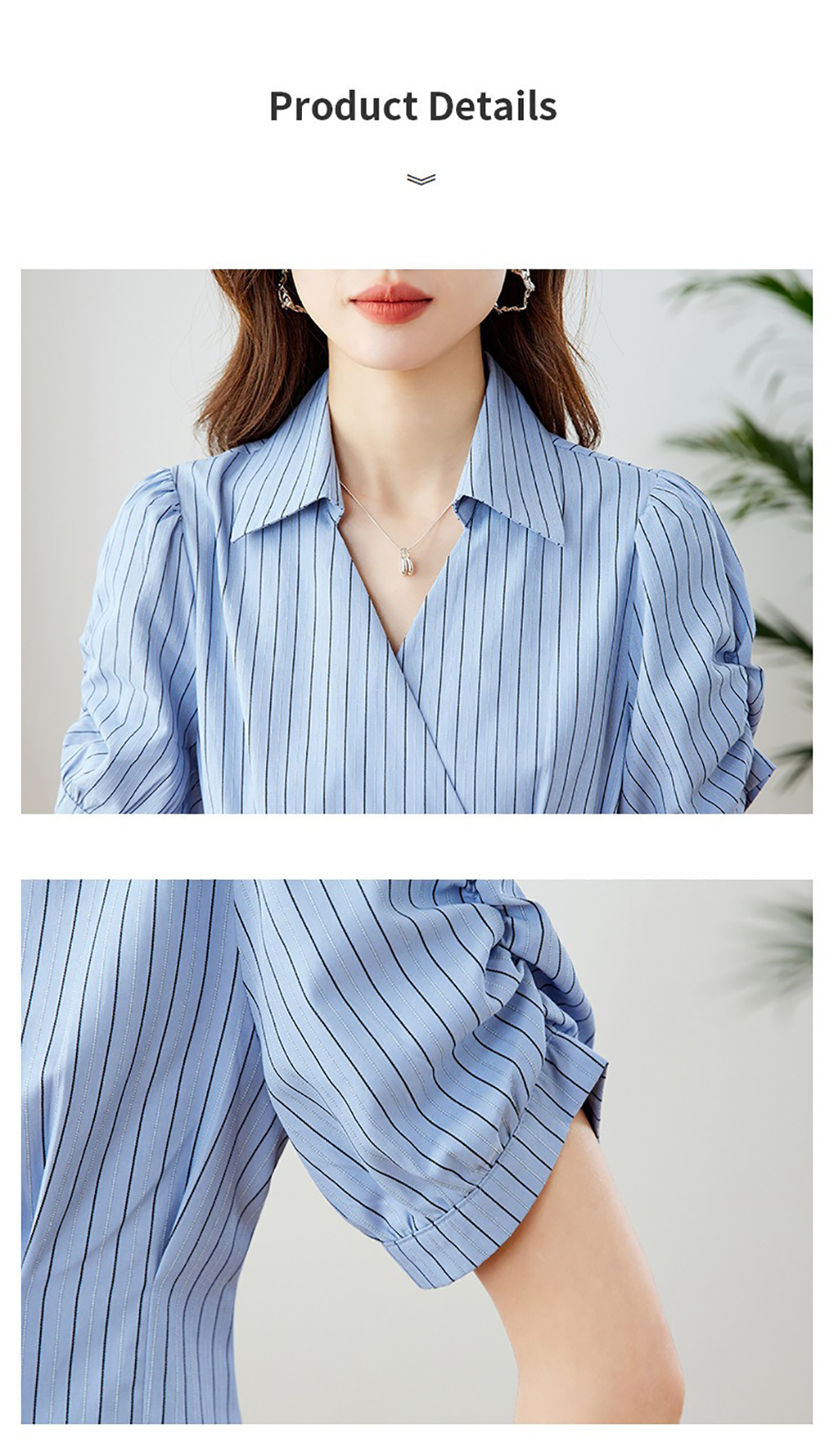 條紋泡泡袖收腰襯衫,evaviva,8C-HV7547,條紋泡泡袖收腰襯衫,領500,999免運