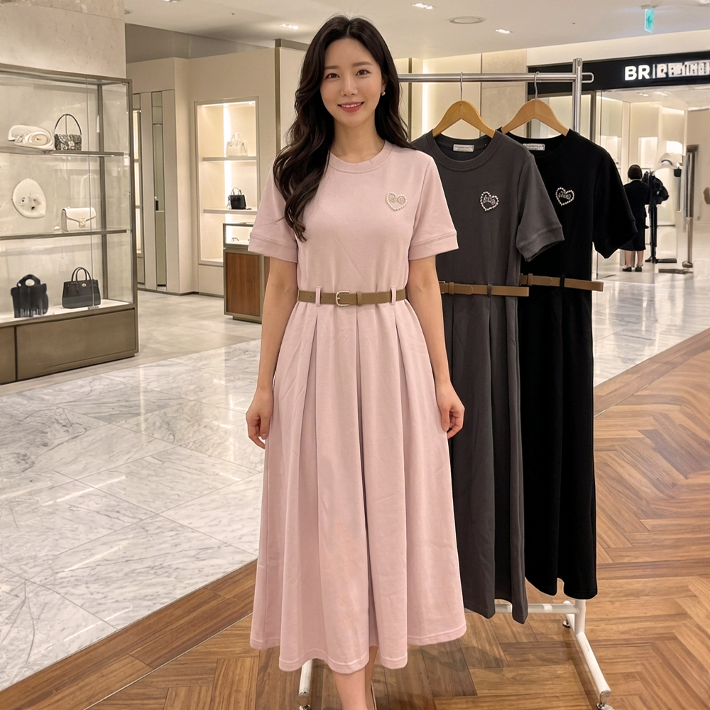 字母愛心珠飾百褶洋裝