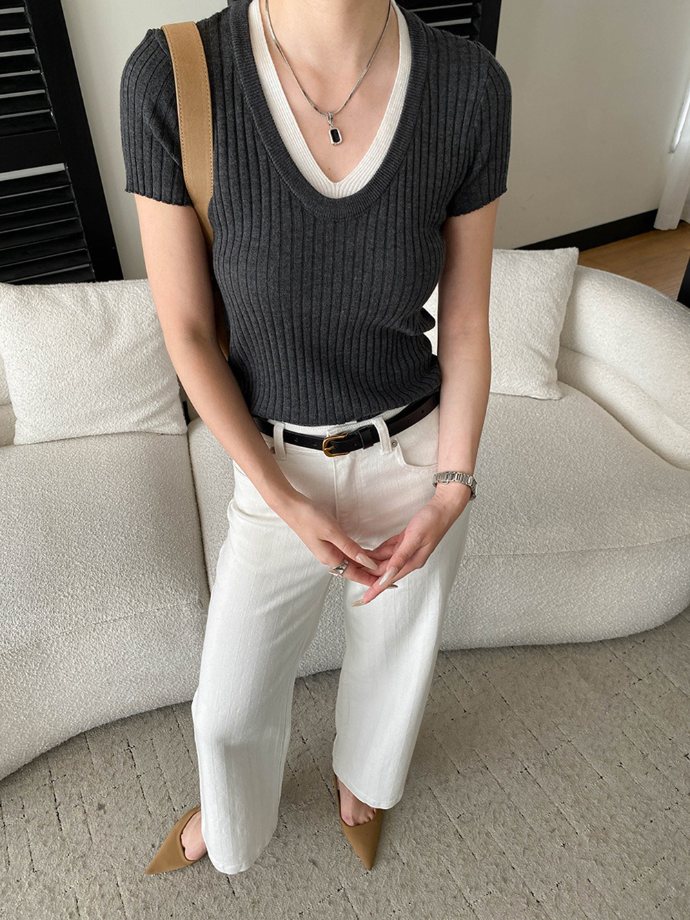 撞色假兩件針織上衣,evaviva,4N-ZA09208,撞色假兩件針織上衣,領500,999免運