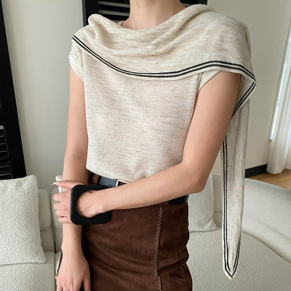 簡約披肩短袖針織上衣