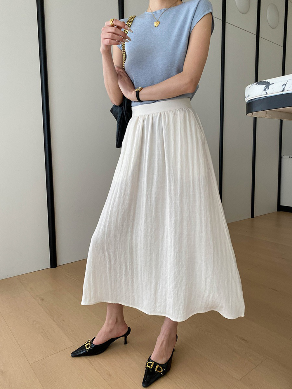 天絲亞麻混紡A字長裙,evaviva,4N-ZC09210,天絲亞麻混紡A字長裙,領500,999免運