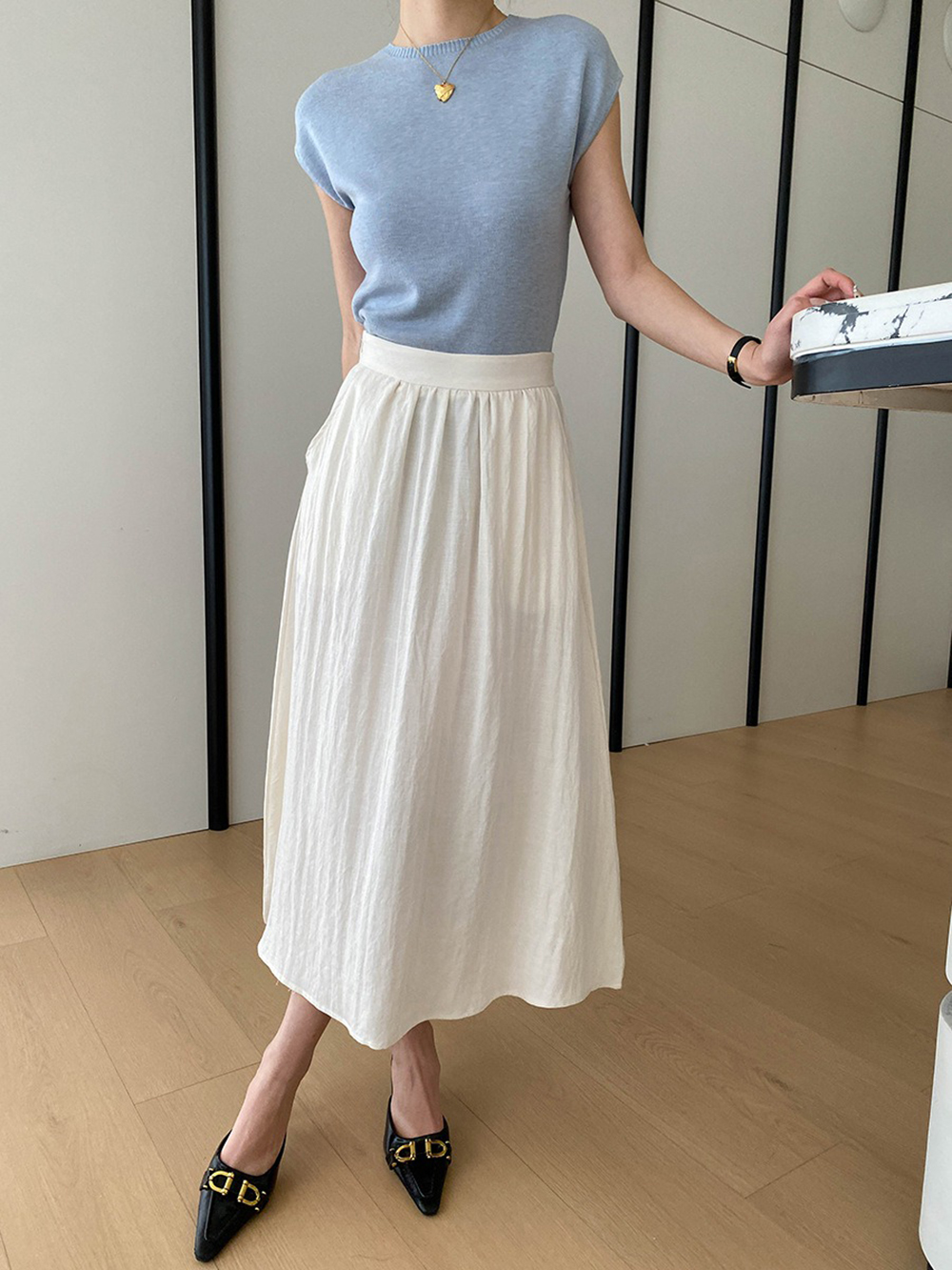 天絲亞麻混紡A字長裙,evaviva,4N-ZC09210,天絲亞麻混紡A字長裙,領500,999免運