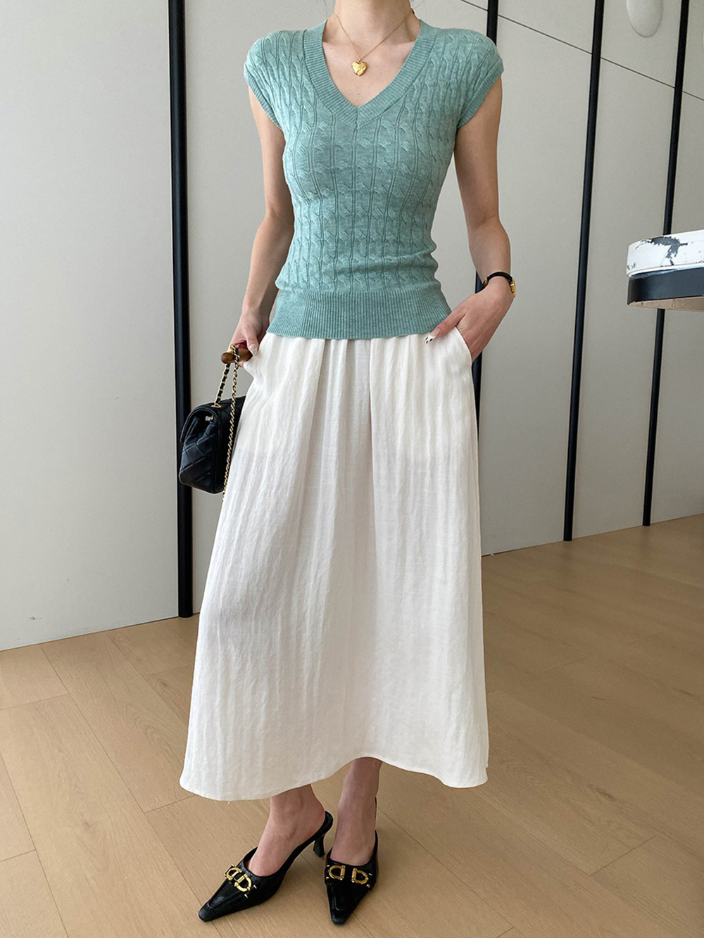 天絲亞麻混紡A字長裙,evaviva,4N-ZC09210,天絲亞麻混紡A字長裙,領500,999免運