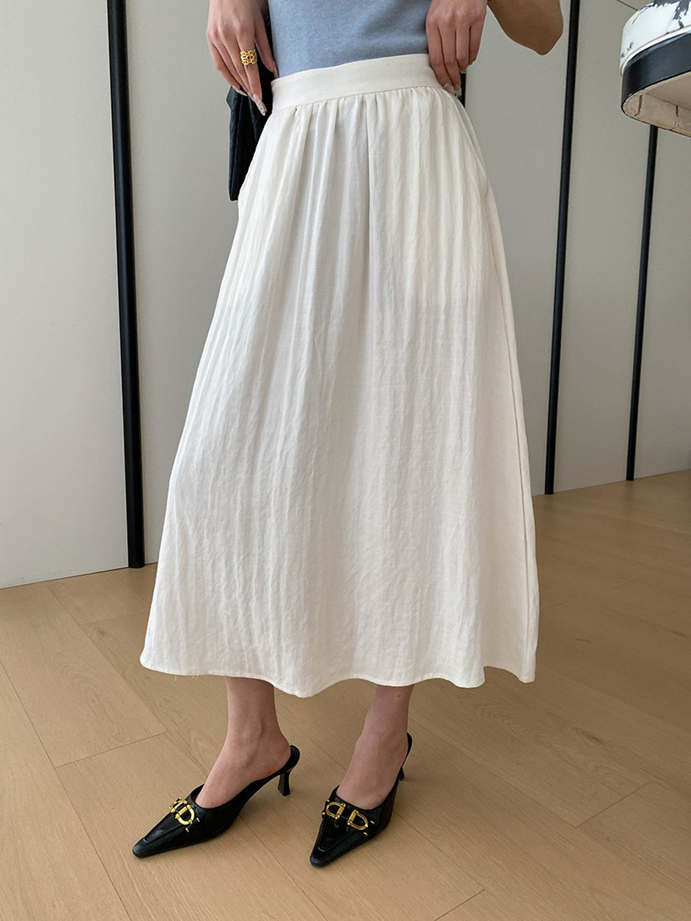 天絲亞麻混紡A字長裙,evaviva,4N-ZC09210,天絲亞麻混紡A字長裙,領500,999免運