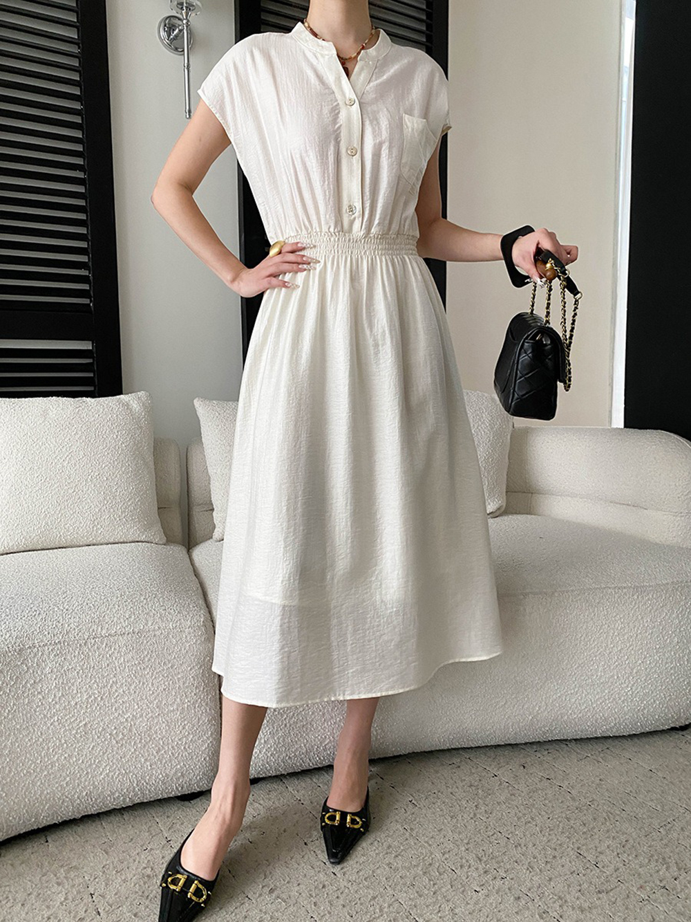 天絲混紡收腰長洋裝,evaviva,4N-ZD09213,天絲混紡收腰長洋裝,領500,999免運