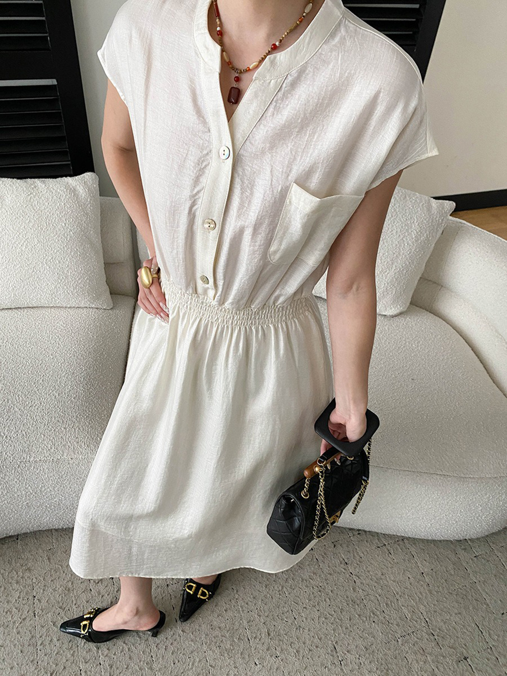 天絲混紡收腰長洋裝,evaviva,4N-ZD09213,天絲混紡收腰長洋裝,領500,999免運