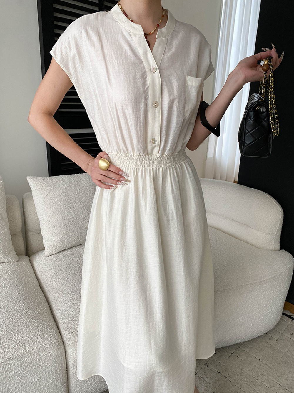 天絲混紡收腰長洋裝,evaviva,4N-ZD09213,天絲混紡收腰長洋裝,領500,999免運