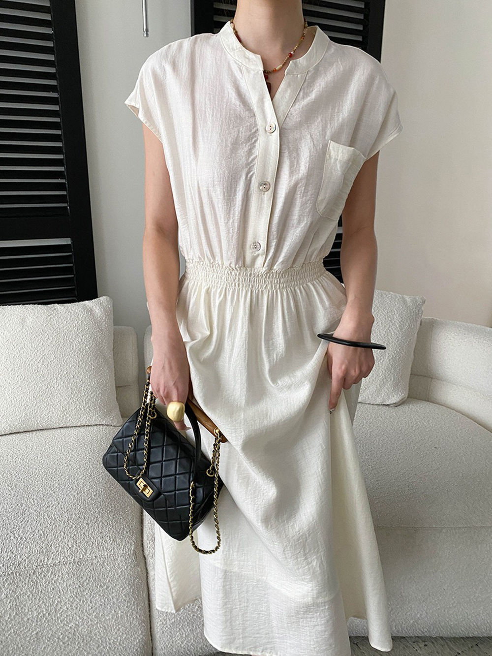 天絲混紡收腰長洋裝,evaviva,4N-ZD09213,天絲混紡收腰長洋裝,領500,999免運