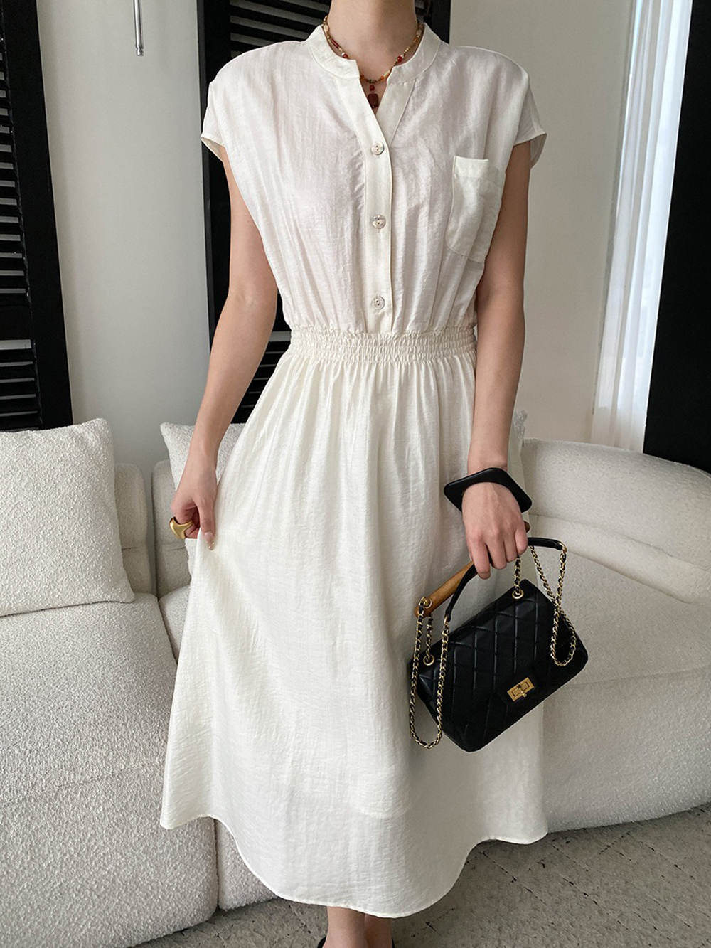 天絲混紡收腰長洋裝,evaviva,4N-ZD09213,天絲混紡收腰長洋裝,領500,999免運