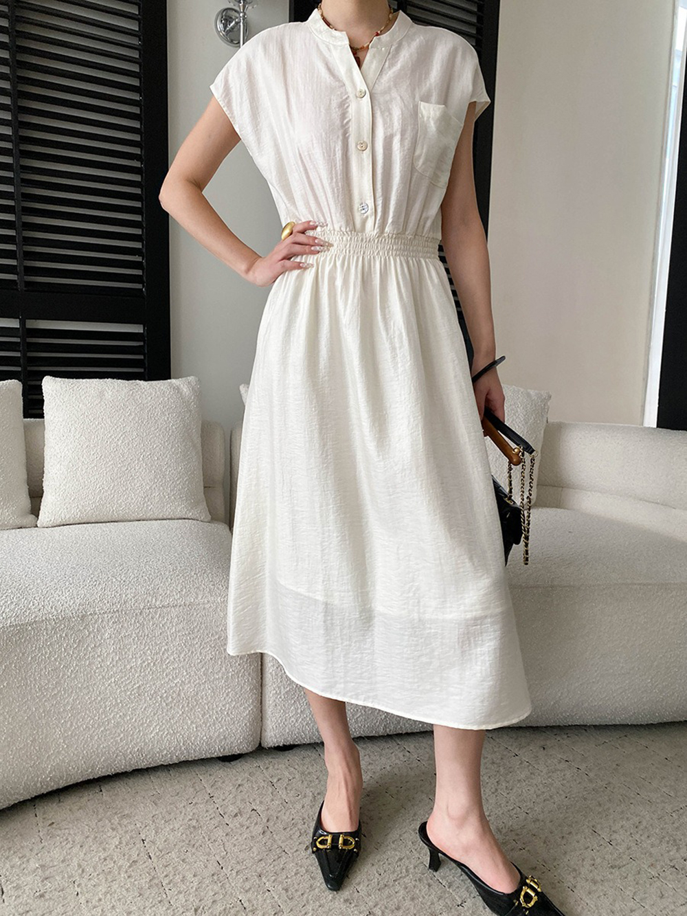 天絲混紡收腰長洋裝,evaviva,4N-ZD09213,天絲混紡收腰長洋裝,領500,999免運