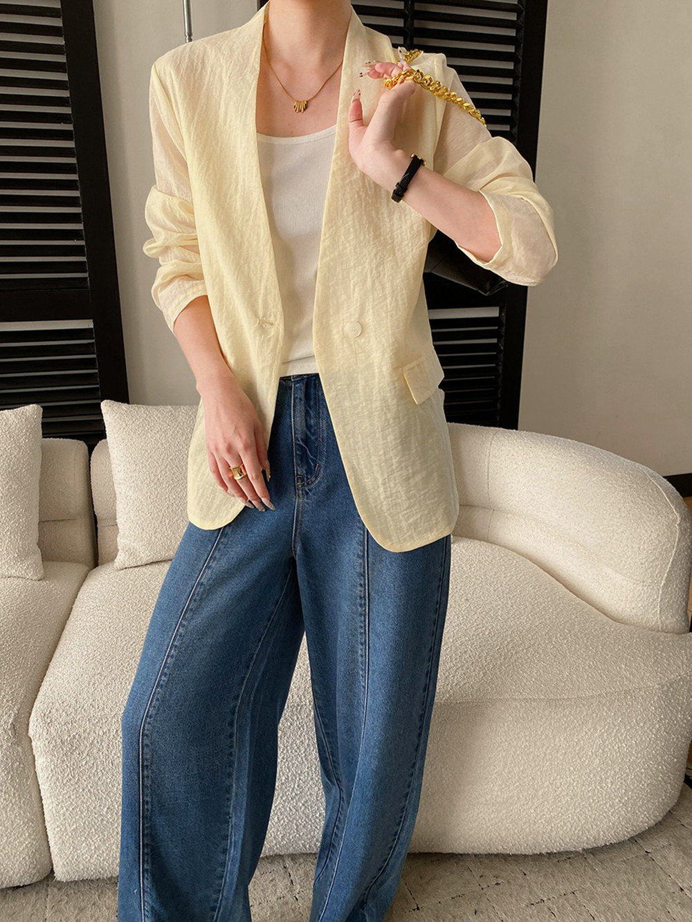 天絲混紡薄款西裝外套,evaviva,4N-ZF09212,天絲混紡薄款西裝外套,領500,999免運