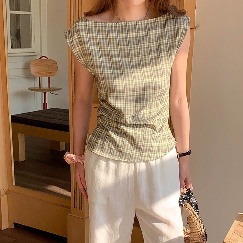 文藝風收腰格紋上衣