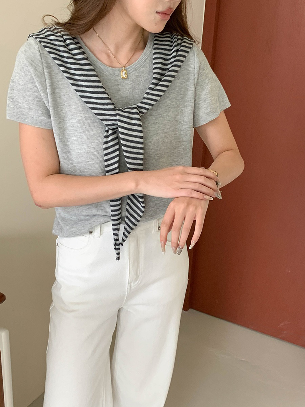 條紋披肩短袖針織上衣,evaviva,8C-FD7540,條紋披肩短袖針織上衣,周新品優惠,NEWARRIVAL