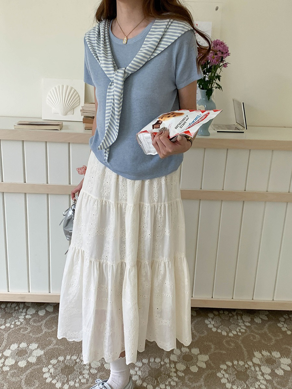 條紋披肩短袖針織上衣,evaviva,8C-FD7540,條紋披肩短袖針織上衣,周新品優惠,NEWARRIVAL