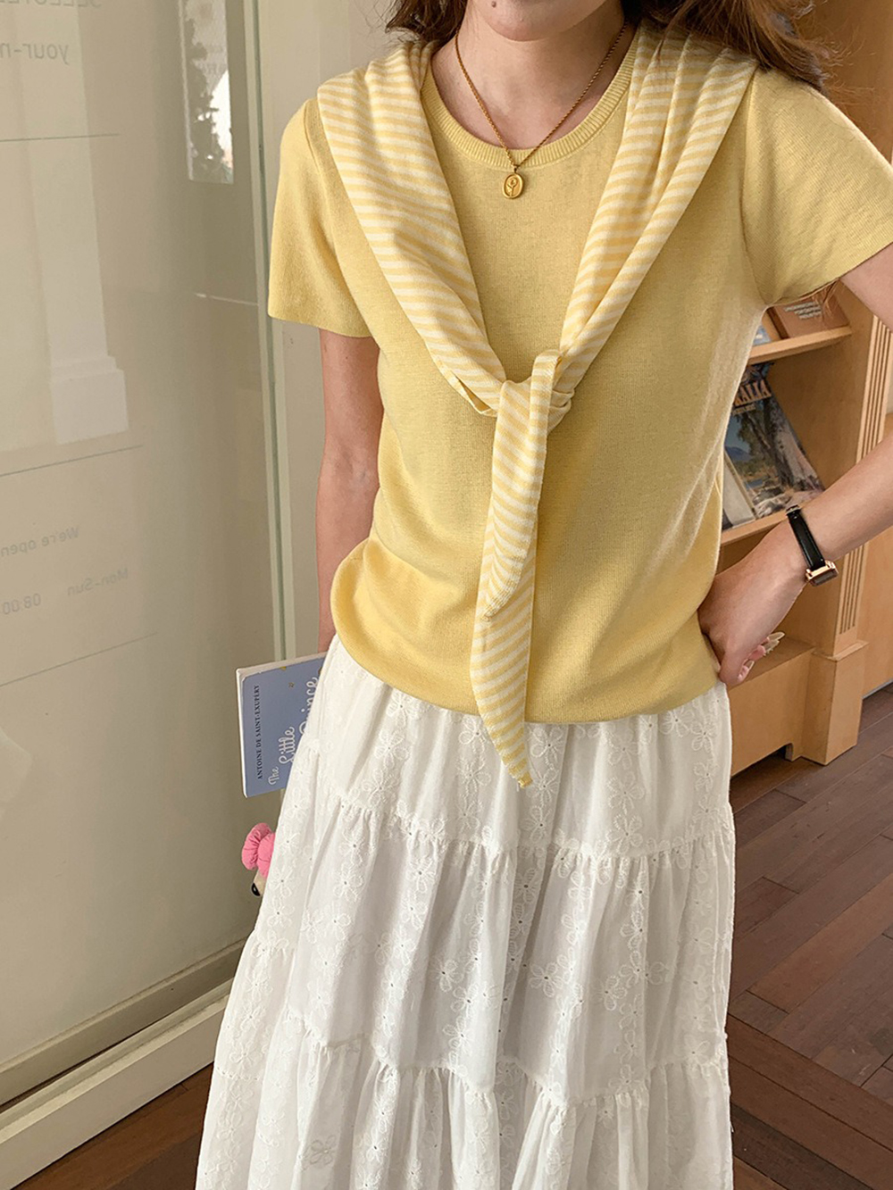 條紋披肩短袖針織上衣,evaviva,8C-FD7540,條紋披肩短袖針織上衣,周新品優惠,NEWARRIVAL