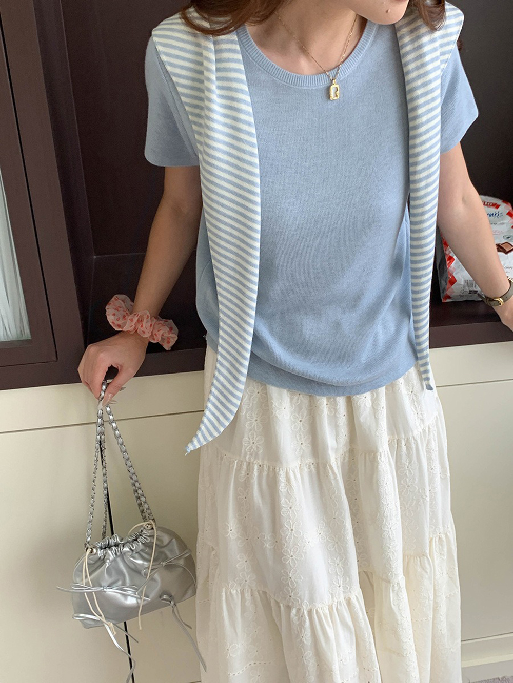 條紋披肩短袖針織上衣,evaviva,8C-FD7540,條紋披肩短袖針織上衣,周新品優惠,NEWARRIVAL