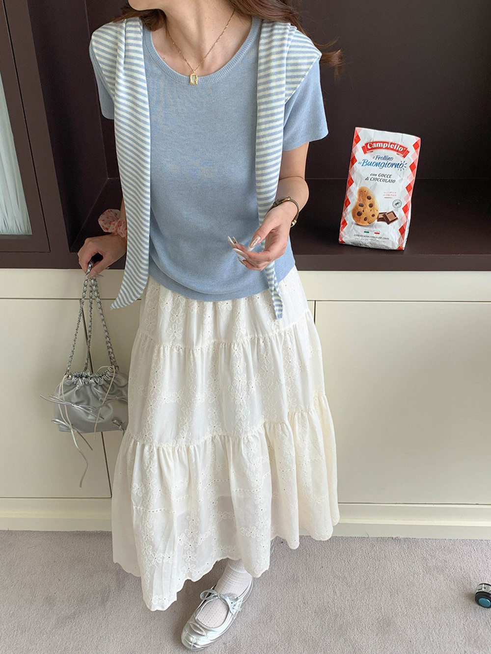 條紋披肩短袖針織上衣,evaviva,8C-FD7540,條紋披肩短袖針織上衣,周新品優惠,NEWARRIVAL