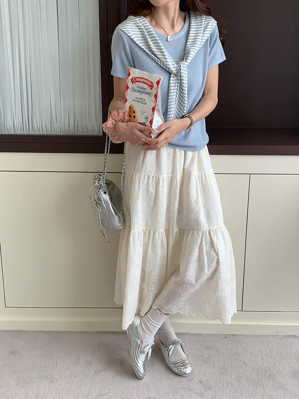 條紋披肩短袖針織上衣,evaviva,8C-FD7540,條紋披肩短袖針織上衣,周新品優惠,NEWARRIVAL