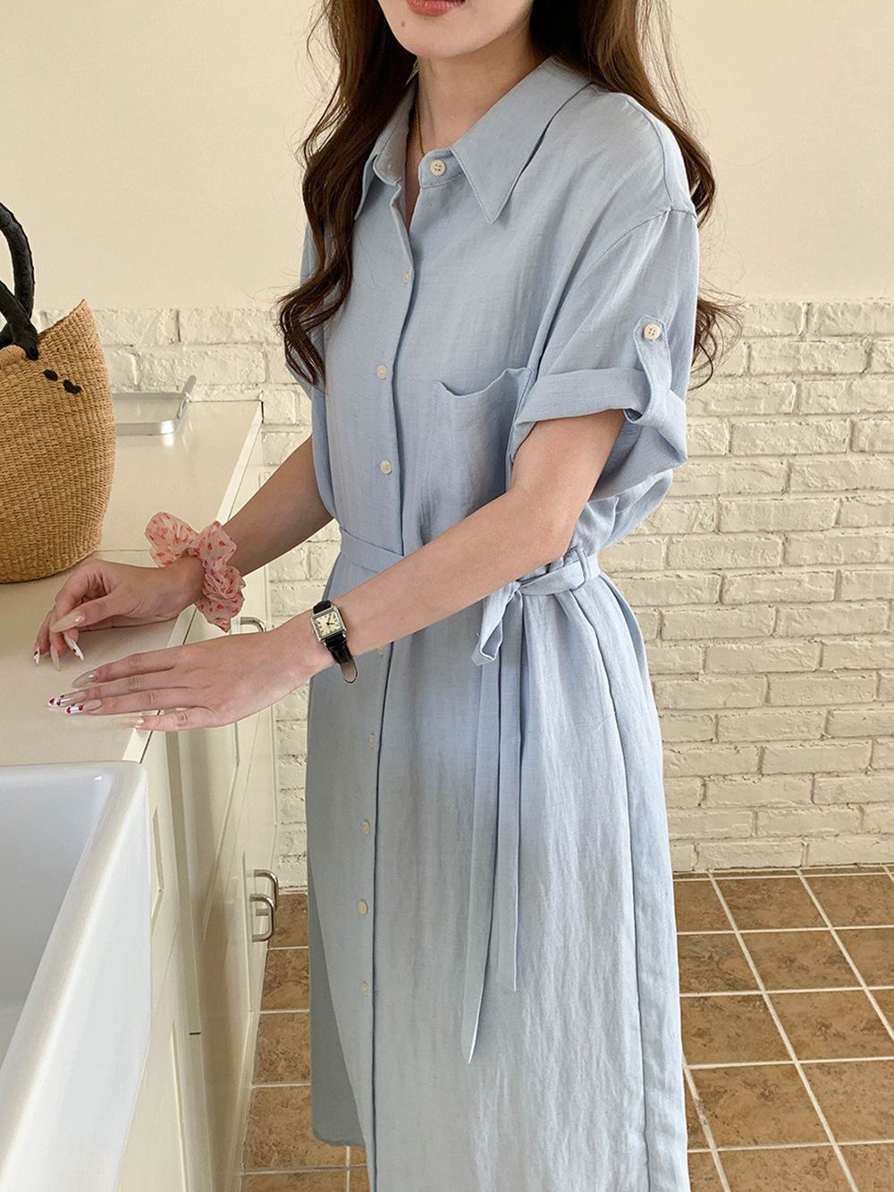 天絲混紡綁帶襯衫洋裝,evaviva,8C-FD7568,天絲混紡綁帶襯衫洋裝,周新品優惠,NEWARRIVAL