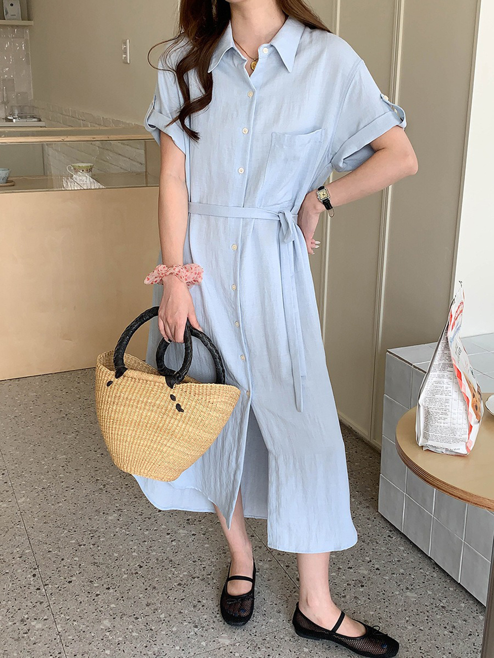 天絲混紡綁帶襯衫洋裝,evaviva,8C-FD7568,天絲混紡綁帶襯衫洋裝,周新品優惠,NEWARRIVAL