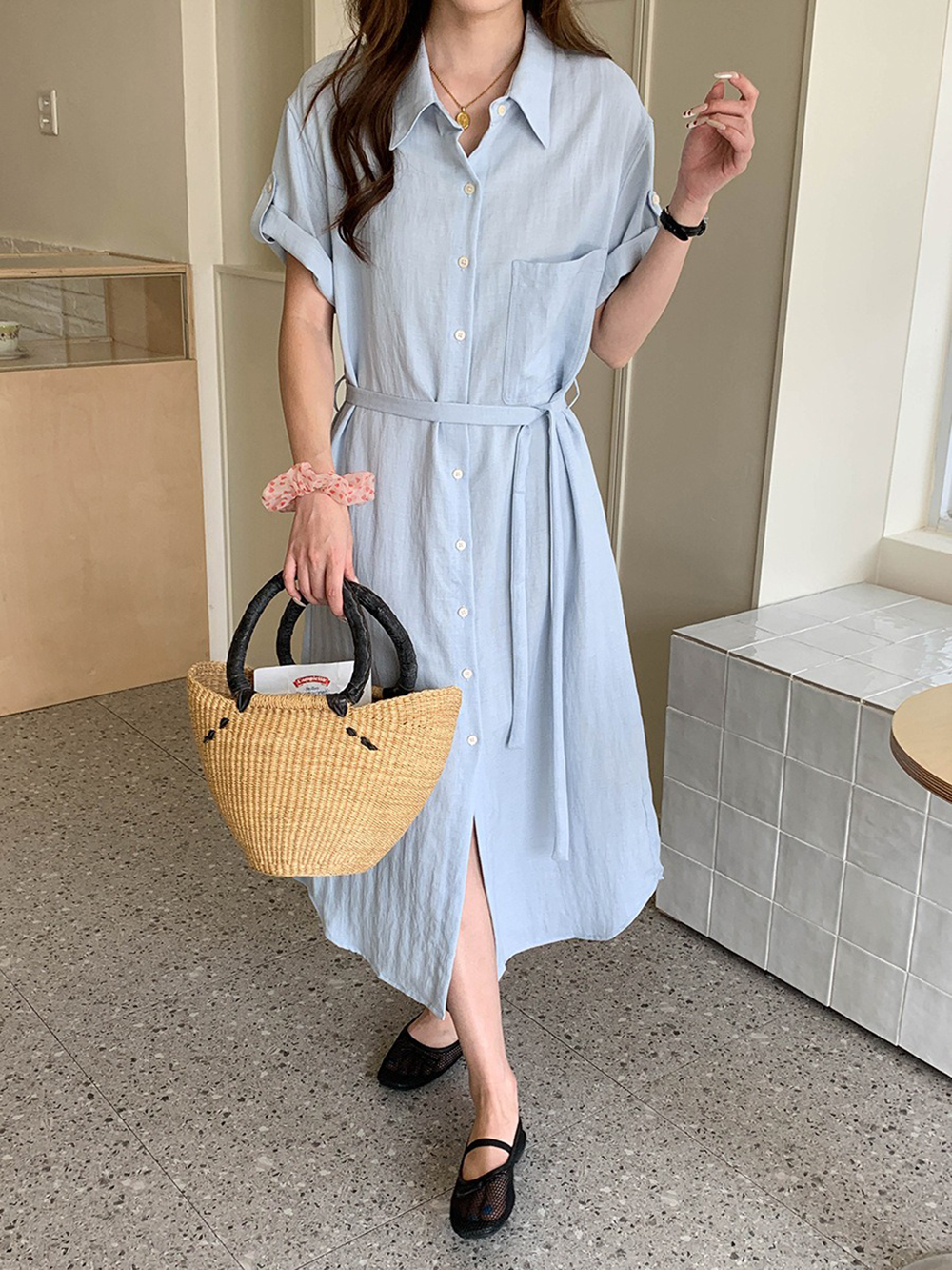 天絲混紡綁帶襯衫洋裝,evaviva,8C-FD7568,天絲混紡綁帶襯衫洋裝,周新品優惠,NEWARRIVAL