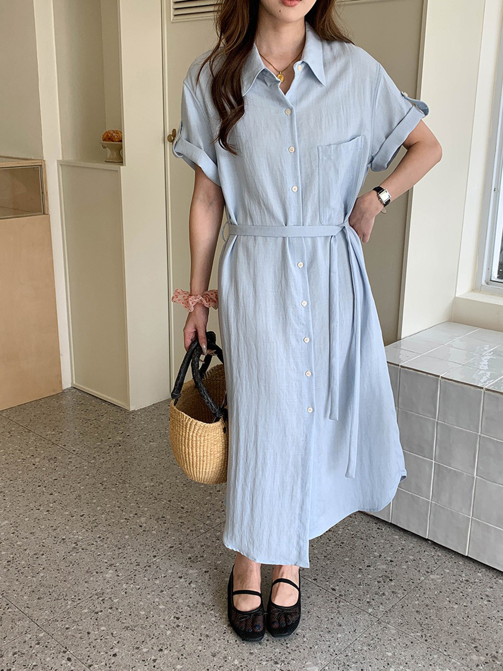 天絲混紡綁帶襯衫洋裝,evaviva,8C-FD7568,天絲混紡綁帶襯衫洋裝,周新品優惠,NEWARRIVAL