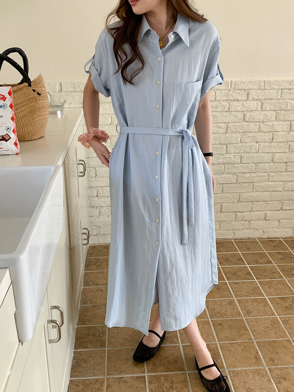 天絲混紡綁帶襯衫洋裝,evaviva,8C-FD7568,天絲混紡綁帶襯衫洋裝,周新品優惠,NEWARRIVAL