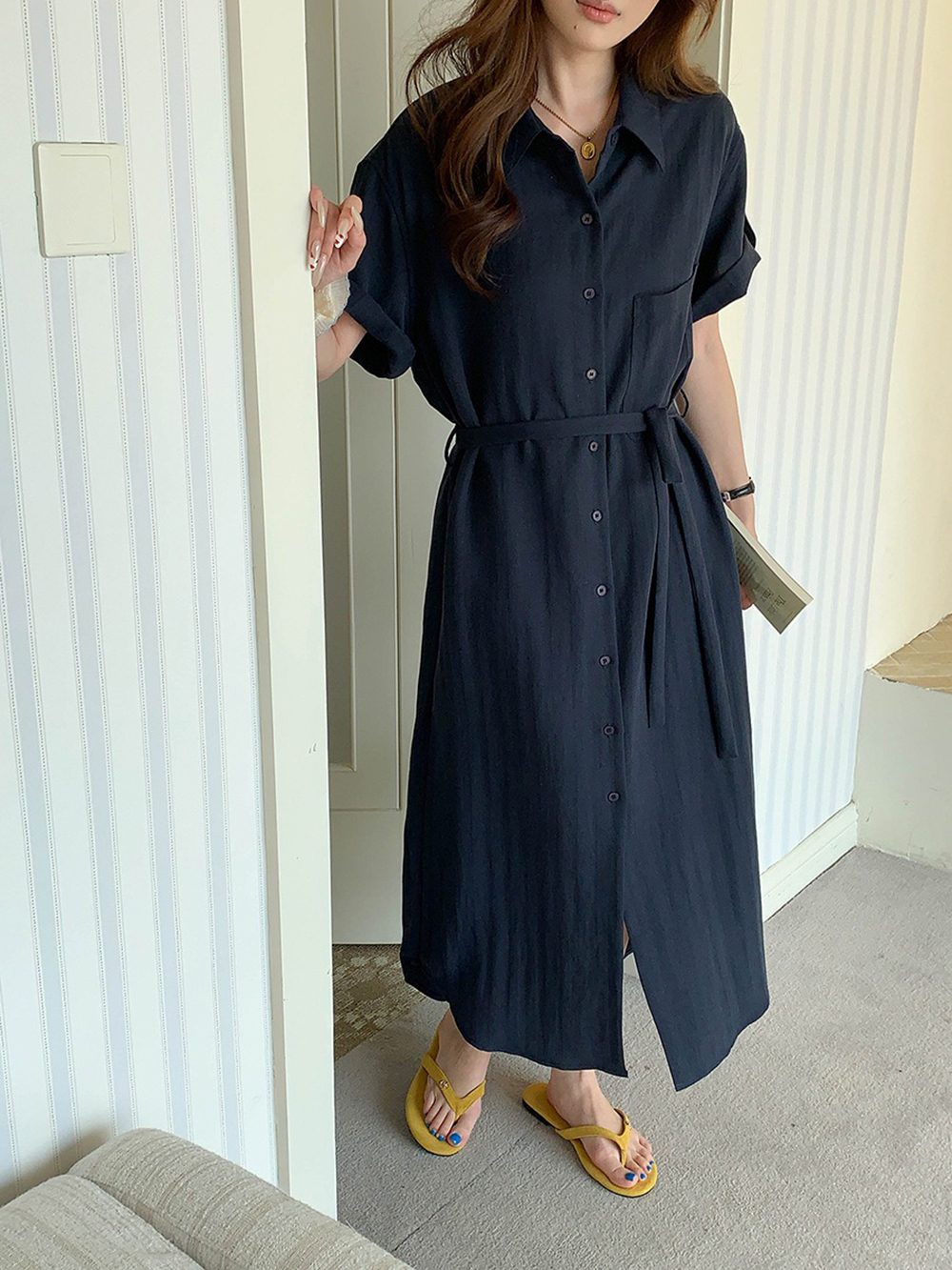 天絲混紡綁帶襯衫洋裝,evaviva,8C-FD7568,天絲混紡綁帶襯衫洋裝,周新品優惠,NEWARRIVAL