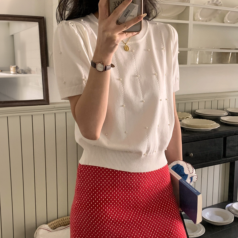小香風釘珠針織上衣