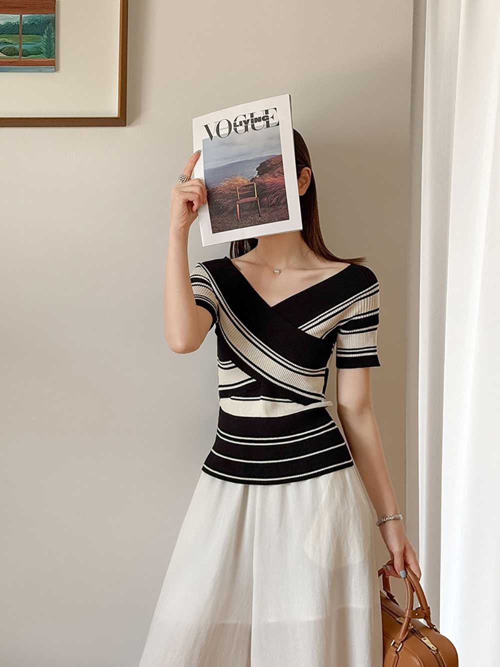 撞色交叉V領針織上衣,evaviva,8C-GW7549,撞色交叉V領針織上衣,周新品優惠,NEWARRIVAL