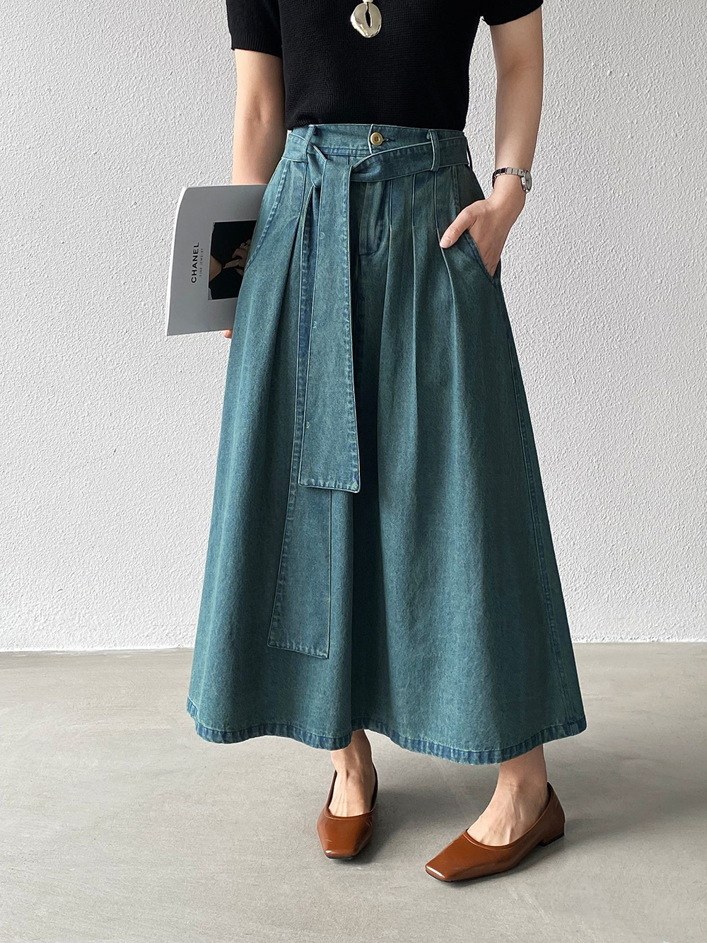 後腰鬆緊打摺感牛仔裙,evaviva,8C-GZ7572,後腰鬆緊打摺感牛仔裙,周新品優惠,NEWARRIVAL