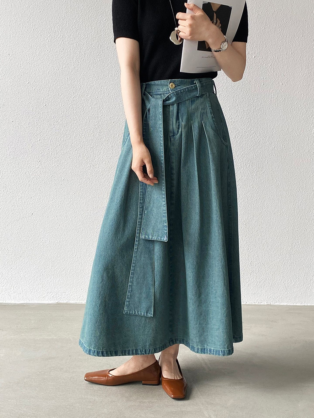 後腰鬆緊打摺感牛仔裙,evaviva,8C-GZ7572,後腰鬆緊打摺感牛仔裙,周新品優惠,NEWARRIVAL