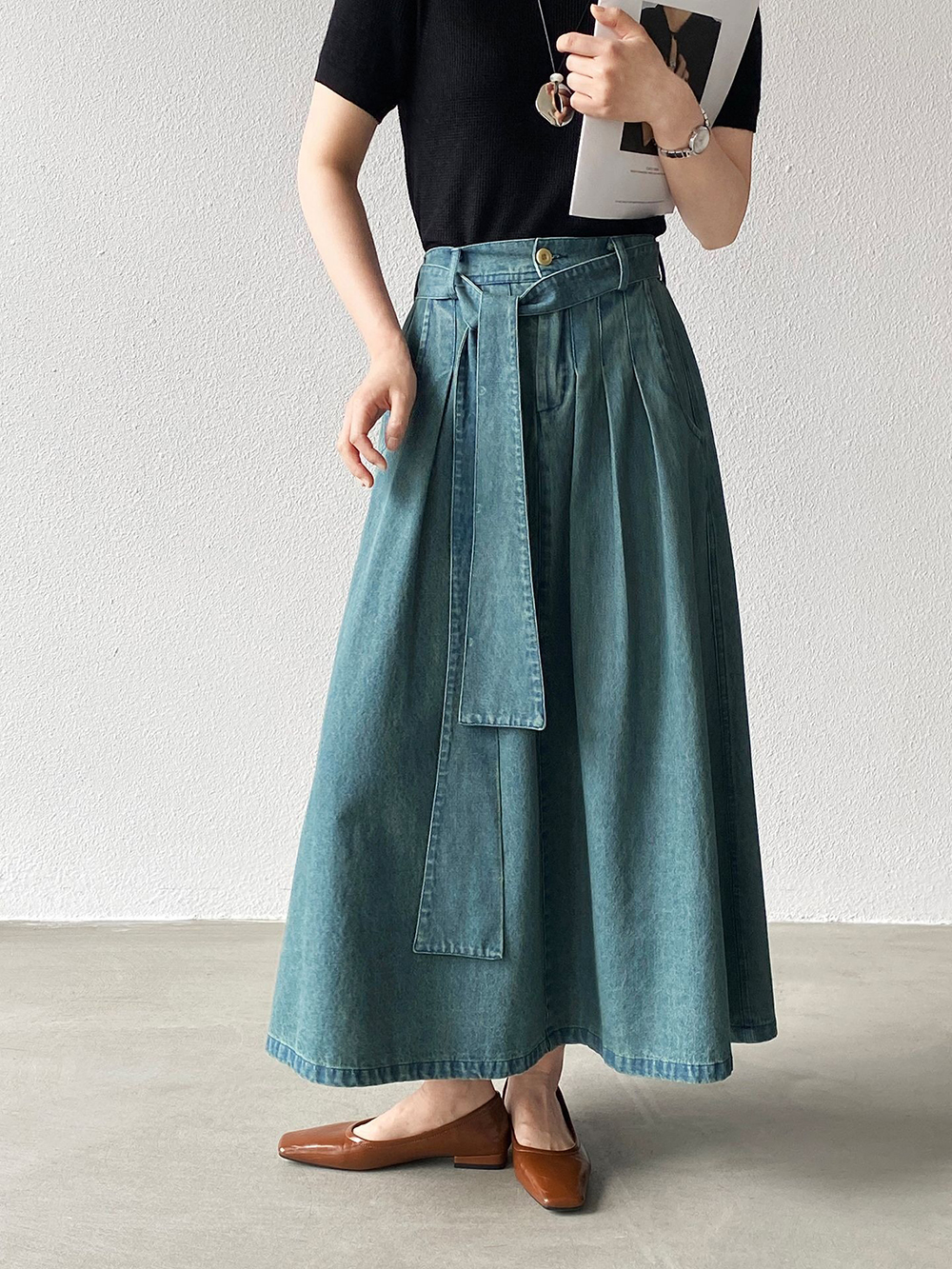 後腰鬆緊打摺感牛仔裙,evaviva,8C-GZ7572,後腰鬆緊打摺感牛仔裙,周新品優惠,NEWARRIVAL