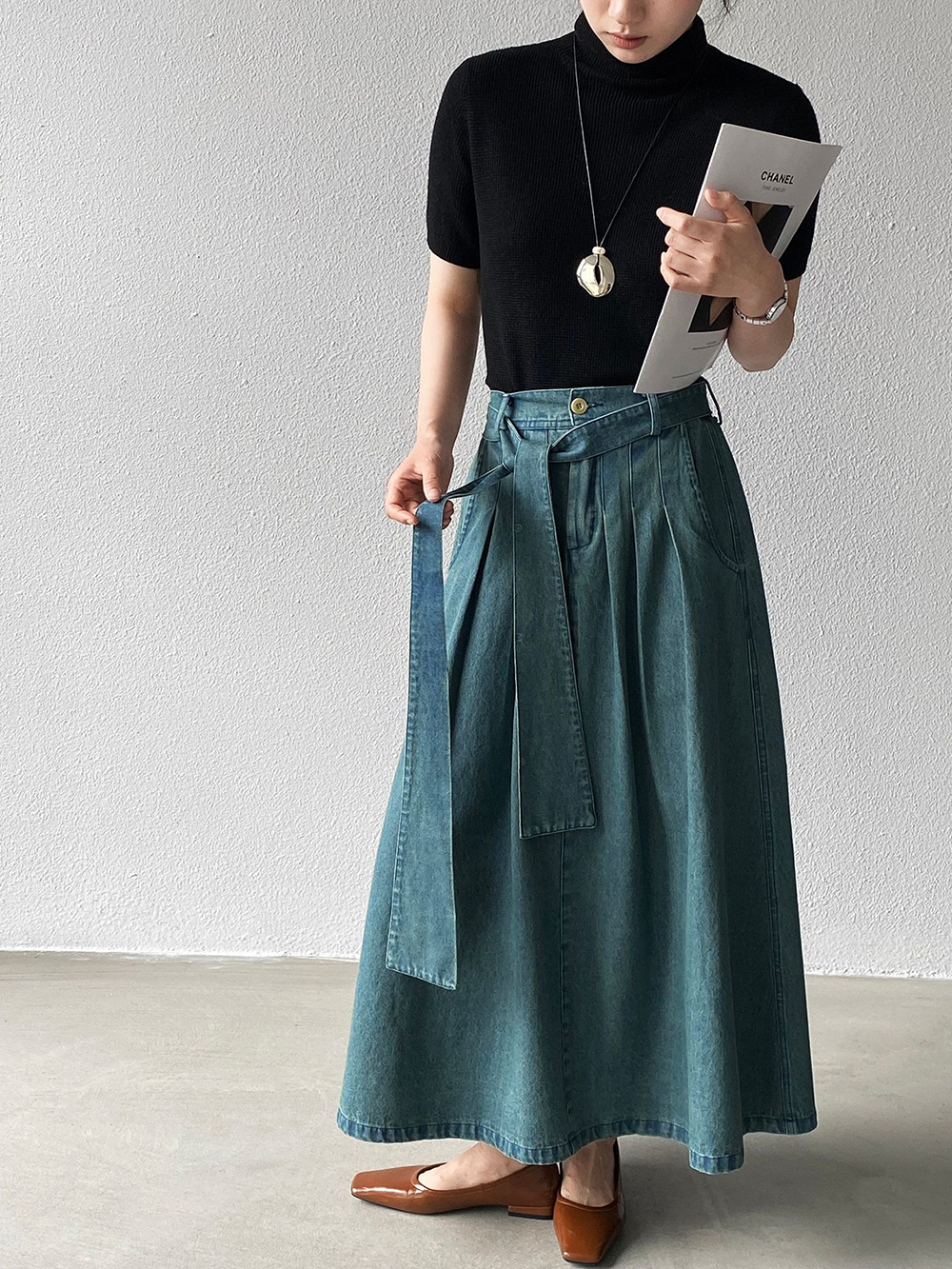 後腰鬆緊打摺感牛仔裙,evaviva,8C-GZ7572,後腰鬆緊打摺感牛仔裙,周新品優惠,NEWARRIVAL