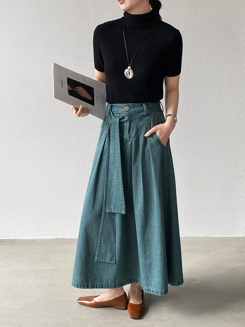 後腰鬆緊打摺感牛仔裙,evaviva,8C-GZ7572,後腰鬆緊打摺感牛仔裙,周新品優惠,NEWARRIVAL