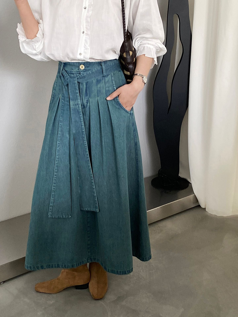 後腰鬆緊打摺感牛仔裙,evaviva,8C-GZ7572,後腰鬆緊打摺感牛仔裙,周新品優惠,NEWARRIVAL