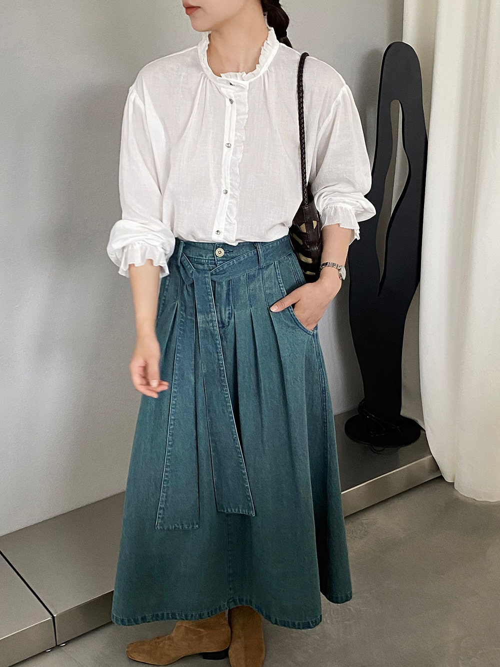 後腰鬆緊打摺感牛仔裙,evaviva,8C-GZ7572,後腰鬆緊打摺感牛仔裙,周新品優惠,NEWARRIVAL