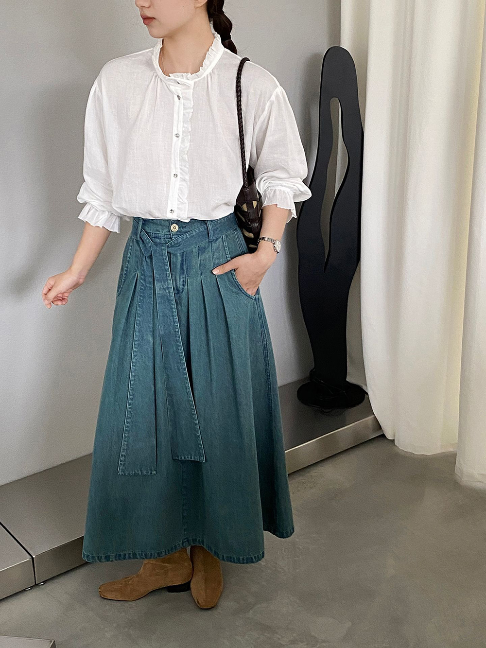 後腰鬆緊打摺感牛仔裙,evaviva,8C-GZ7572,後腰鬆緊打摺感牛仔裙,周新品優惠,NEWARRIVAL