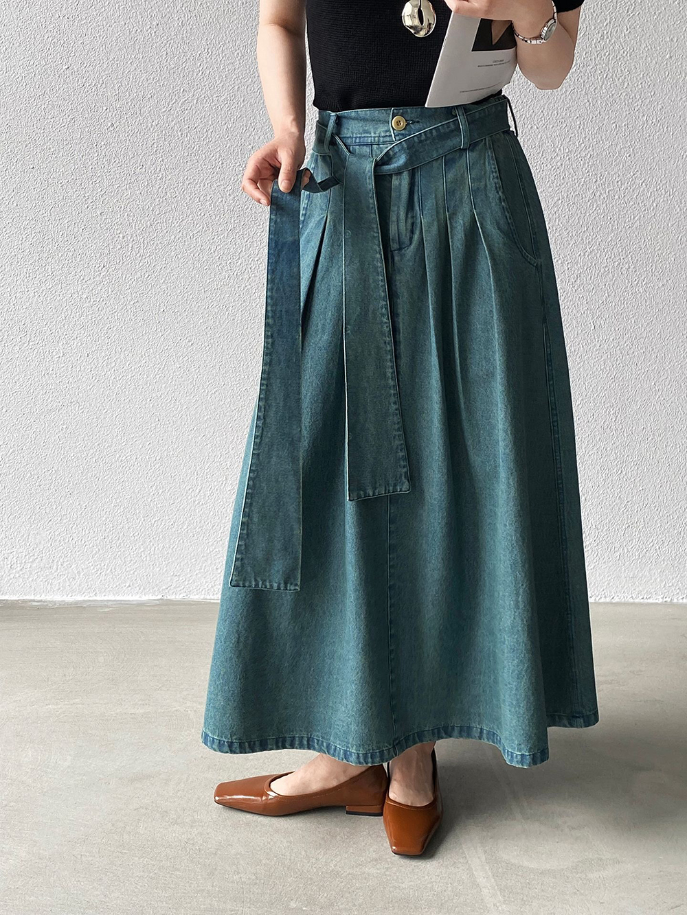 後腰鬆緊打摺感牛仔裙,evaviva,8C-GZ7572,後腰鬆緊打摺感牛仔裙,周新品優惠,NEWARRIVAL