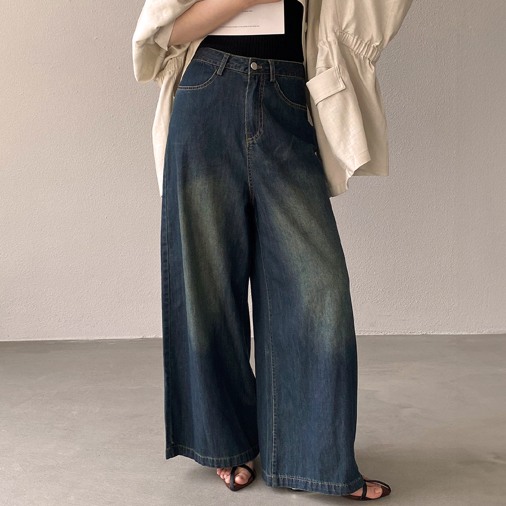 復古質感牛仔寬褲